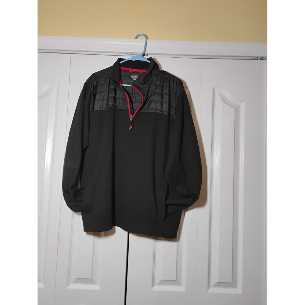 Eddie Bauer Mens Black Quarter Zip Pullover Quilted Yoke Mixed Media Sweater XL